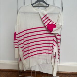 White and Pink Striped Sweater with Heart Elbows